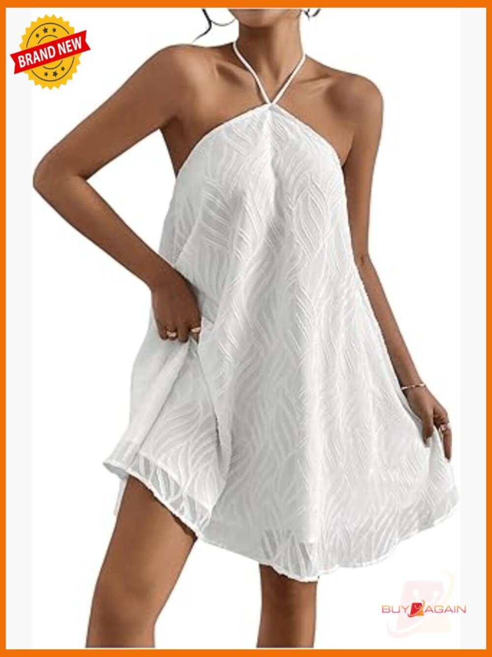 Halter Neck Mini Dress Sleeveless Backless Flowy Summer Beach Vacation Dress